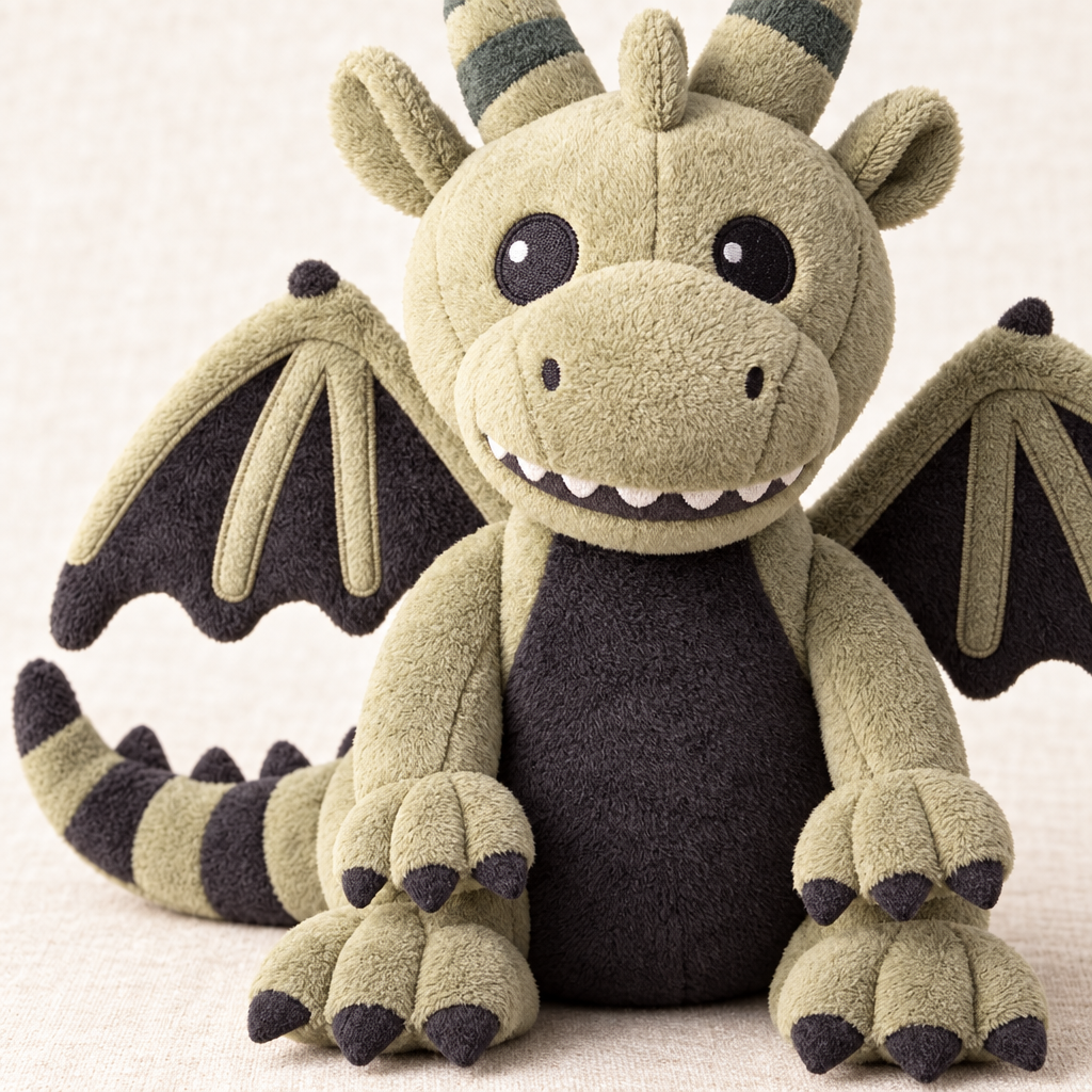 Milo the Dragon soft plush texture and claw detail on linen