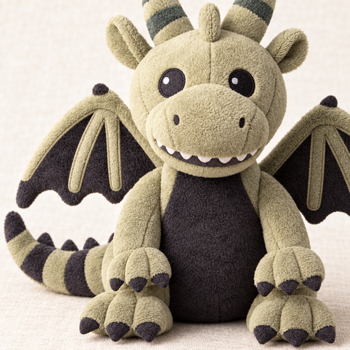 Milo the Dragon soft plush texture and claw detail on linen