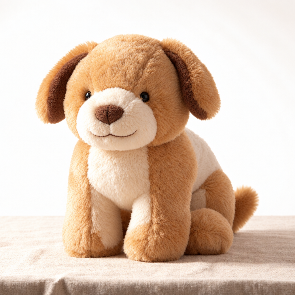 Weighted Puppy golden-tan soft companion on linen