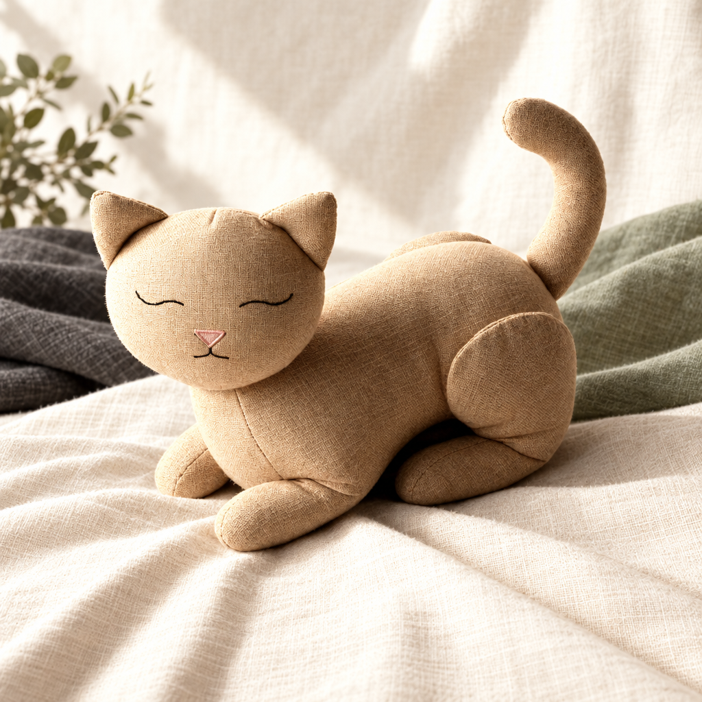 Weighted Kitty beige linen soft companion on linen