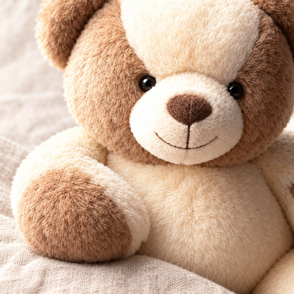 Weighted Teddy Bear soft plush texture detail on linen