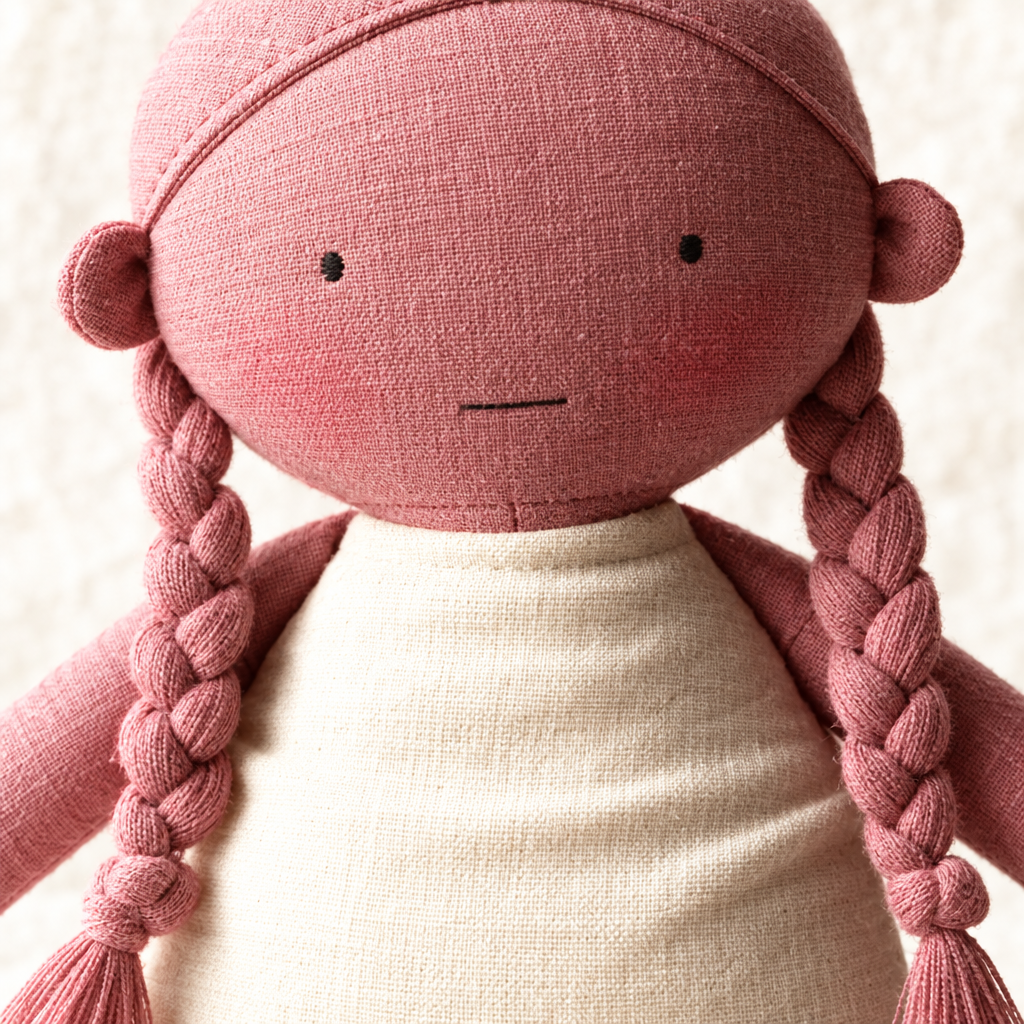 Soft Comfort Doll Bedtime Friend linen fabric texture detail