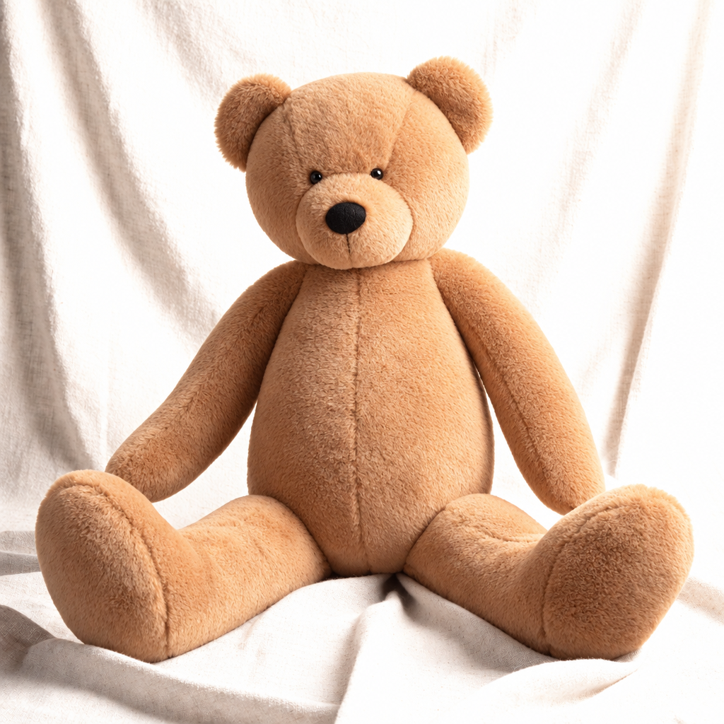 Oversized Hug Bear honey-tan soft companion on linen
