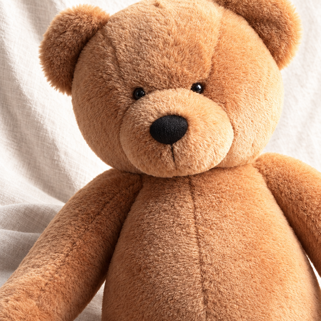 Oversized Hug Bear soft plush texture detail on linen