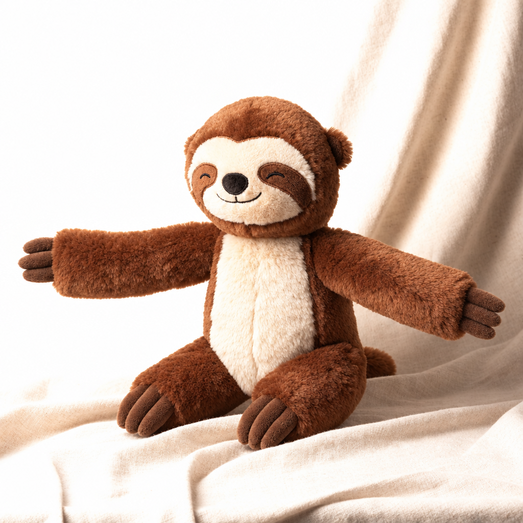 Weighted Sloth chocolate and cream hug companion on linen