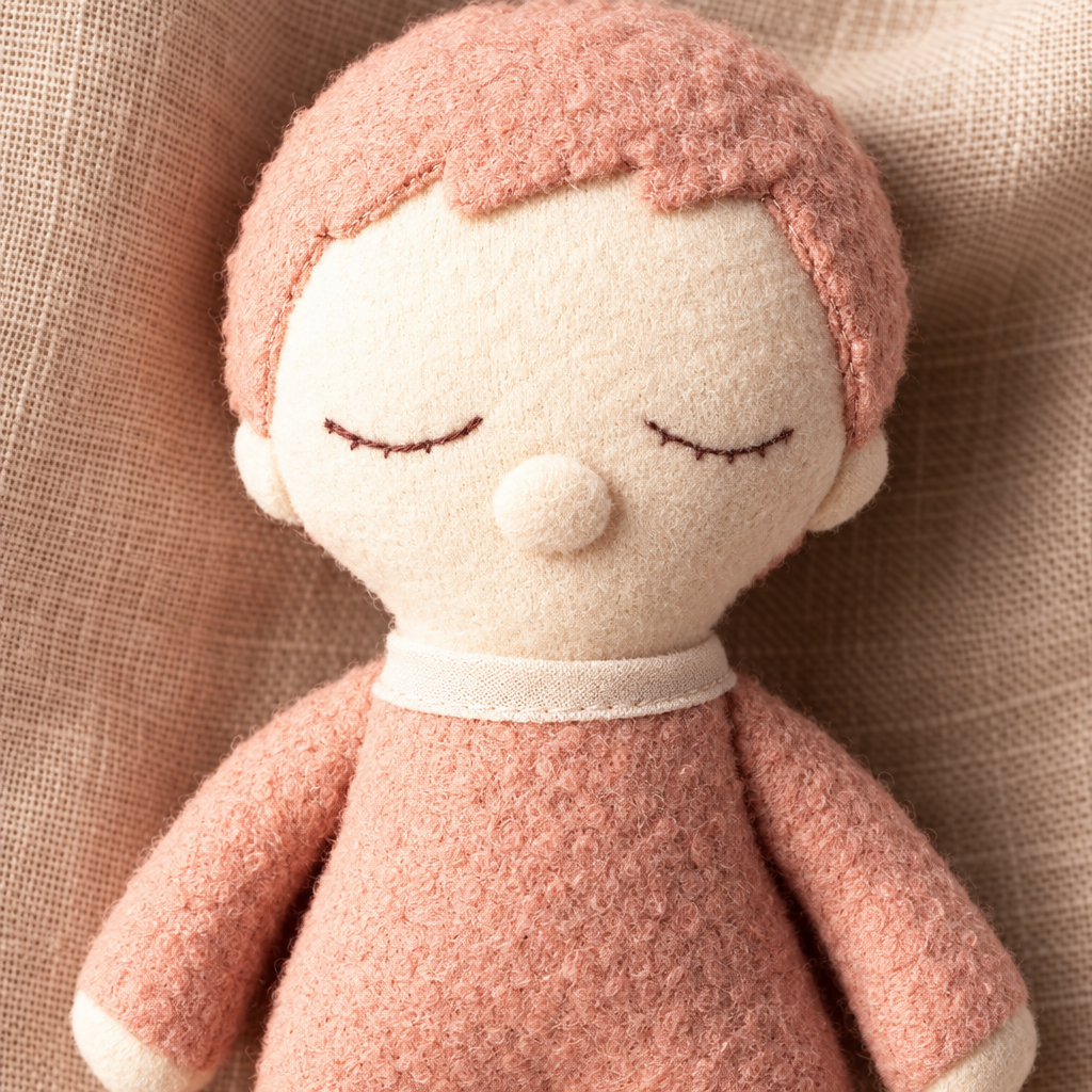 Soft Comfort Doll Travel Buddy fabric texture detail on linen