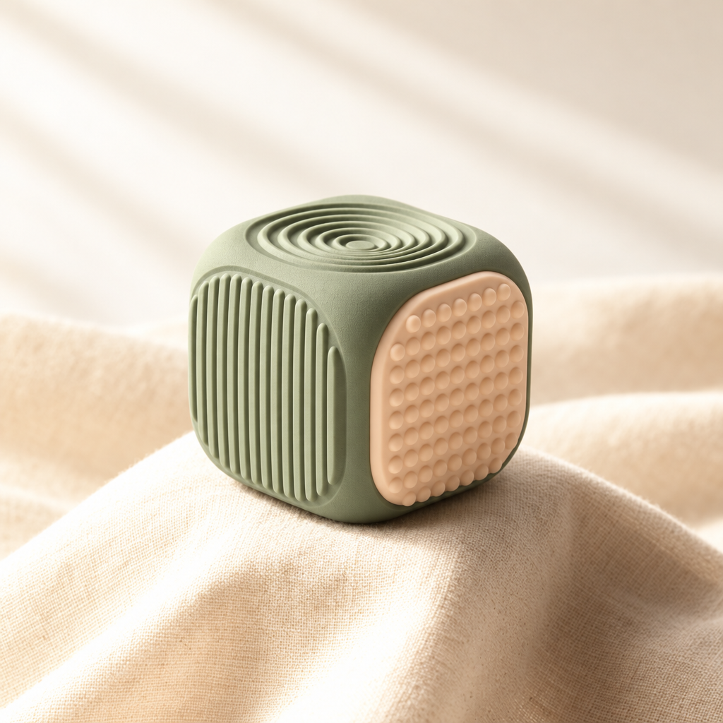 Quiet Sensory Cube sage soft cube on linen