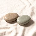 Textured Comfort Stones tan and sage pair on linen