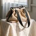 Soft Kit Carry Pouch beige linen with charcoal handles
