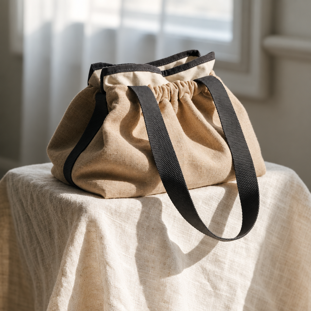 Soft Kit Carry Pouch beige linen with charcoal handles