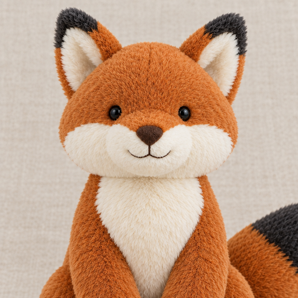 Weighted Fox Companion plush texture detail on linen